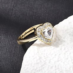 Anelli aperti con polsino in ottone micro pavé di zirconi cubici trasparenti&nbsp;CU-CBA5C10-01G
