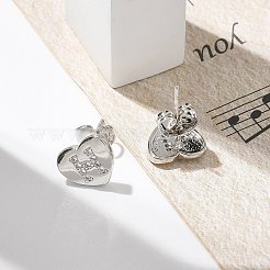 Orecchini a bottone con micro pavé di zirconi chiari in ottone placcato cremagliera&nbsp;EJEW-K299-01P-H