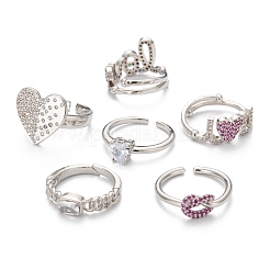 6 Stück 6 Stil Messing Micro Pave Kubisch Zirkonia Solitaire Ringe&nbsp;RJEW-LS0001-13P