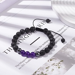 Jade naturel de Malaisie (teint) & pierre de lave & bracelet de perles tressées en hématite synthétique&nbsp;BJEW-JB08144-07