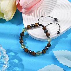 Nicht magnetische synthetische Hämatit & synthetische Citrin & natürliche gelbe Tigerauge runde Perlen geflochtene Armbänder für Männer Frauen&nbsp;BJEW-JB11185-03