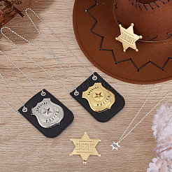 2 badge de police en cuir PU et alliage 2 couleurs avec chaîne et ceinture&nbsp;AJEW-MA0001-24