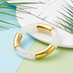 8 pièces 8 couleurs couleur bonbon acrylique et ccb en plastique tube incurvé gros bracelets extensibles ensemble pour les femmes&nbsp;BJEW-JB08139