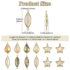 12 Stück 6 Stile Messing Pave natürliche weiße Muschel Verbinder Charms&nbsp;KK-CJ0003-65