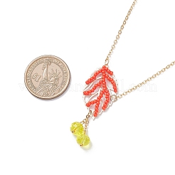 Colliers faits à la main en forme de feuille avec pendentif en perles de verre et chaîne en laiton pour femmes&nbsp;NJEW-MZ00127-02