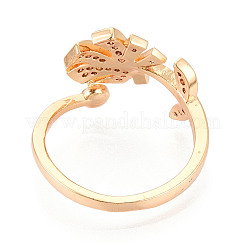 Tropische Blattform Messing Micro Pave klare Zirkonia Cup Peg Ring Einstellungen&nbsp;KK-T076-12G