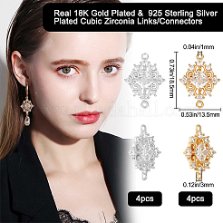 8 Stück 2 Stile Messing klare Zirkonia Rautenglieder Verbinder Charms&nbsp;ZIRC-BBC0003-72