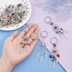 14pcs 7 style porte-clés en pierres précieuses naturelles et synthétiques&nbsp;KEYC-UN0001-08
