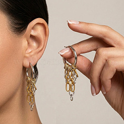 Pendientes de aro con borla y cadena de acero inoxidable 304 para mujer&nbsp;HJ6544-2