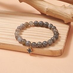 Bracciale elasticizzato con perline tonde in labradorite naturale&nbsp;BJEW-JB09311