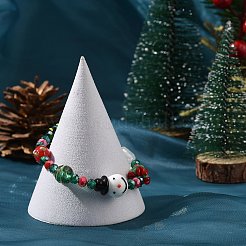 Weihnachtsbaum & Schneemann & Geschenkbox Bunte Malerei & Glas-Stretch-Armbänder für Damen&nbsp;BJEW-TA00258