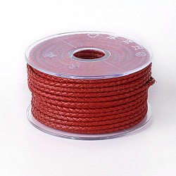 Cordino di cuoio intrecciato, corda di gioielli di pelle, diy materiale per gioielli, rosso scuro, 3mm, circa 21.87 iarde (20 m)/rotolo