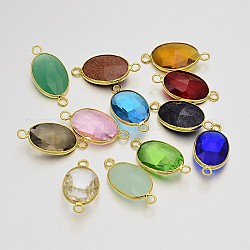 Gemstone Links Glass Links connectors, with Brass Findings, Oval, Mixed Color, 27x14x6mm, Hole: 2.5mm
