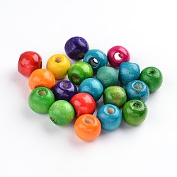 Des perles en bois naturel, teinte, ronde, couleur mixte, 12x10.5mm, Trou: 3mm, environ 1800 pcs/1000 g