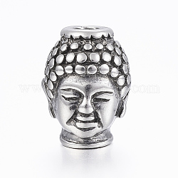 316 perles chirurgicales en acier inoxydable, Bouddha, argent antique, 13x10x9mm, Trou: 3mm