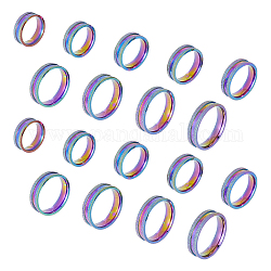 Unicraftale 18Pcs 9 Size 201 Stainless Steel Grooved Finger Rings Set for Men Women, Rainbow Color, Inner Diameter: 16~22.2mm, Wide: 6mm, 2Pcs/size