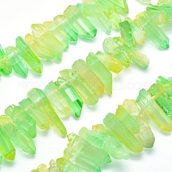 Galvani natürlichem Quarz-Kristall-Perlen Stränge, gefärbt, Nuggets, grün gelb, 18~36x6~10 mm, Bohrung: 1.5 mm, ungefähr 15.7 Zoll (40 cm)