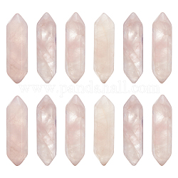 Olycraft Faceted Natural Rose Quartz Double Terminated Point Beads, Healing Stones, Reiki Energy Balancing Meditation Therapy Wand, for Wire Wrapped Pendants Making, No Hole/Undrilled, 30~32x9x9mm, 12pcs/box