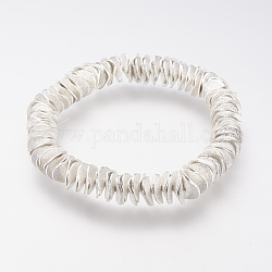 Messing strukturierte Perlen Stretch-Armbänder, Unterlegscheibe, silberfarben plattiert, 60 mm