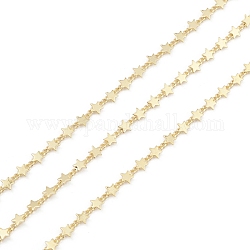 Brass Star Link Chains, Unwelded, with Spool, Real 18K Gold Plated, 3x2x0.5mm, 4.5x4.5mm