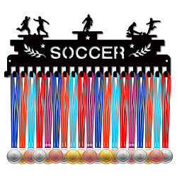 Medaillenhalterrahmen aus Eisen, 20 Haken-Medaillen-Aufhänger, mit Schrauben, Schwarz, Fußball, 150x400 mm, Bohrung: 5 mm