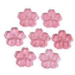 Transparent Spray Painted Glass Beads, Flower, Light Coral, 11.5x12x2.5mm, Hole: 0.9mm