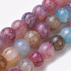 Chapelets de perles en verre craquelé, ronde, couleur mixte, 8~8.5mm, Trou: 1mm, Environ 48 pcs/chapelet, 14.7 pouce (37.5 cm)