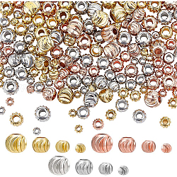 BENECREAT 192Pcs 4-Size Real 18K Gold Plated Spacer Beads, Gold, Rose Gold, Silver Round Metal Beads for Necklaces, Bracelets and Jewelry Making, 16Pcs/Style