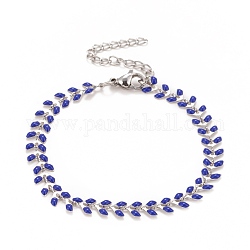 Bracelet chaînes à maillons de blé en émail, 304 bijoux en acier inoxydable pour femme, couleur inoxydable, bleu moyen, 6-7/8 pouce (17.5 cm)