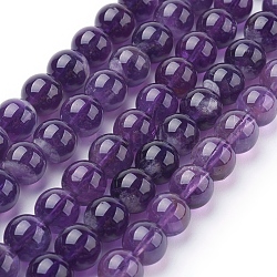 Chapelets de perles en améthyste naturelle, ronde, indigo, 8mm, Trou: 1mm, Environ 22~24 pcs/chapelet, 7.6 pouce