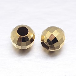 Perles intercalaires rondes à facettes 925 en argent sterling, véritable 18k plaqué or, 6mm, Trou: 2.4mm, environ 86 pcs/20 g