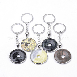 Synthetischer u. natürlicher Mischstein keychain, mit  eisernem Zubehör, kantille, Donut / Scheibe, Platin Farbe, 104~107 mm