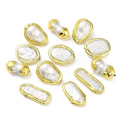 Perlas de latón enchapadas en estante con perla keshi natural barroca, Plateado de larga duración, formas mixtas, dorado, 24.5~30x12~20x3.5~12.5mm, agujero: 0.8 mm
