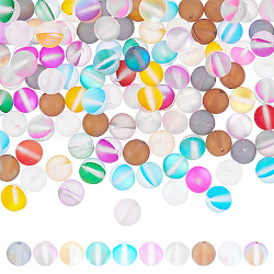 Pandahall elite 120 pz 10 colori perline sintetiche in pietra di luna, perle olografiche, smerigliato, tinto, tondo, colore misto, 8mm, Foro: 0.8 mm, 12 pz / colore