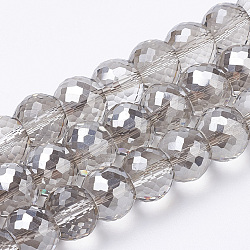 Electroplated Glass Beads Strands, Rainbow Plated, Faceted, Rondelle, Light Grey, 8x6mm, Hole: 1.2mm, about 80pcs/strand, 19.69 inch