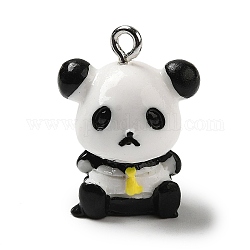 Pendenti animali in resina opaca, ciondoli panda con anelli in ferro placcato platino, nero, 21x16x12mm, Foro: 1.8 mm