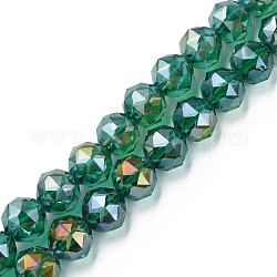 Chapelets de perles en verre transparent électrolytique, demi-plaqué, facette, ronde, vert de mer, 10x8.5mm, Trou: 1.2mm, Environ 60 pcs/chapelet, 20.47 pouce (52 cm)