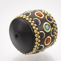 Resin Beads, Handmade Indonesia Style, with Brass Findings, Column, Black, 20x22.5mm, Hole: 2mm