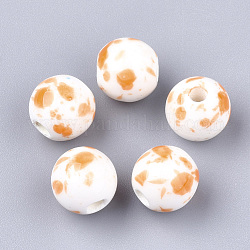 Perles en porcelaine manuelles, fantaisie porcelaine émaillée antique, ronde, orange, 10.5~11x9.5mm, Trou: 2.5mm