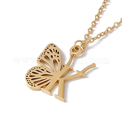 Ожерелье с подвеской в виде бабочки, золотые украшения из нержавеющей стали 304 для женщин, letter.k, Кулон : 21.5x18x1 мм, 15.55 дюйм (39.5 см)