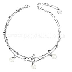Bracelets multi-rangs en argent sterling plaqué rhodium 925 shegrace, avec nacre, chaînes de câbles et perles rondelles, étoile de mer / étoiles de mer, platine, 6-1/4 pouce (16 cm)