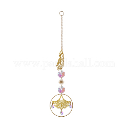 Décorations pendantes en verre, suncatchers, avec les accessoires en alliage, motif de feuille, 265mm