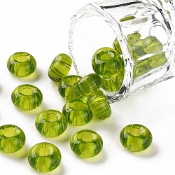 Cuentas redondas de vidrio de colores transparentes, agujero redondo, verde amarillo, 3~5x9~10mm, agujero: 2.5 mm, aproximamente 660 unidades / libra