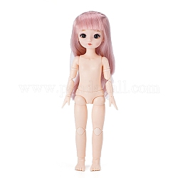 Kunststoff-Mädchen-Actionfigur-Körper, mit Kopf und langer lockiger Frisur, für die Markierung von Bjd-Puppenzubehör, rosa, 260 mm