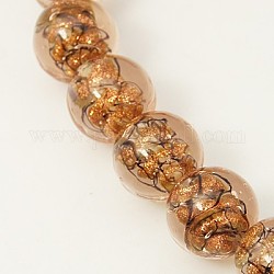 Handmade Gold Sand Lampwork Beads Strands, Round, Sandy Brown, 12mm, Hole: 1mm