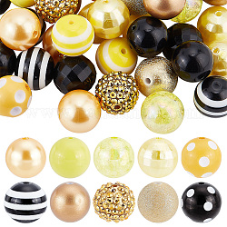 Ph pandahall 50 pièces de perles de 18~20mm, 9 styles mélangent des perles de boule de bubblegum jaune noir perle d'espacement acrylique rondes perles en vrac pour bijoux bracelet collier stylo sac chaîne fabrication de fournitures d'artisanat