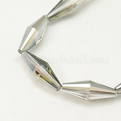 Perles en verre electroplate, demi-argenté, facette, Toupie, gainsboro, 20x8mm, Trou: 1mm