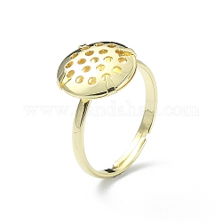 Fornituras de anillo ajustables de latón, configuración del anillo de tamiz, plano y redondo, real 14k chapado en oro, diámetro interior: 17 mm, Bandeja: 12 mm