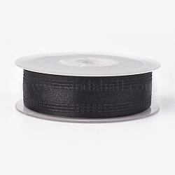 Single Face Polyester Satin Ribbon, with Texture Edge, Black, 1-1/2 inch(38mm), about 50yards/roll(45.72m/roll)