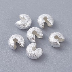 Textured Brass Crimp Beads Covers, Silver Color Plated, 7x4.5mm, Hole: 1.8mm